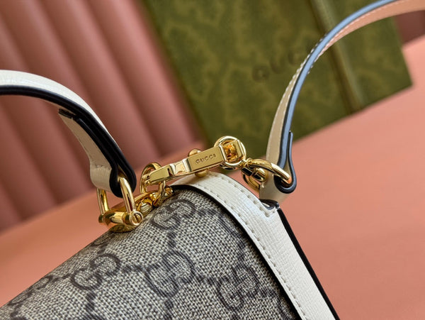 Gucci Horsebit Bag Ebony Mix White Leather 239813