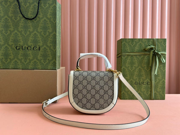 Gucci Horsebit Bag Ebony Mix White Leather 239813