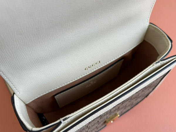 Gucci Horsebit Bag Ebony Mix White Leather 239813