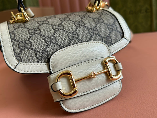 Gucci Horsebit Bag Ebony Mix White Leather 239813