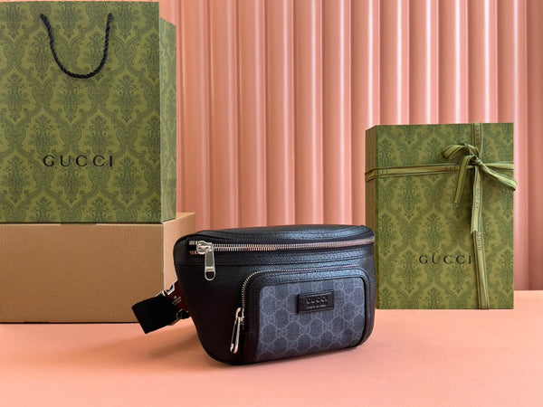 BORSA A MARSUPIO PICCOLA 29 IN PELLE DI VITELLO NERA E TELA MONOGRAM GRIGIO SCURO