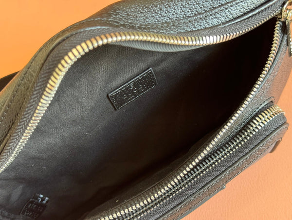 BORSA A MARSUPIO PICCOLA 29 IN PELLE DI VITELLO NERA E TELA MONOGRAM GRIGIO SCURO