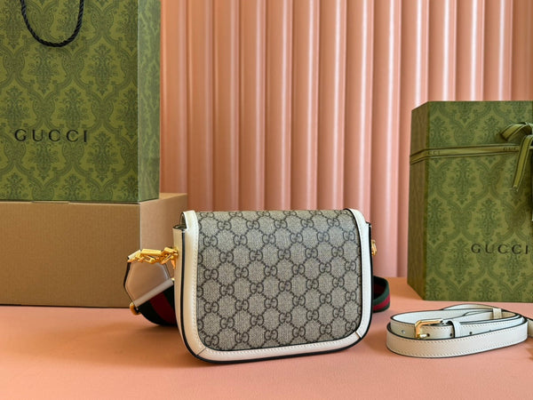 Gucci Horsebit Bag Ebony mix White Leather Canvas 244256