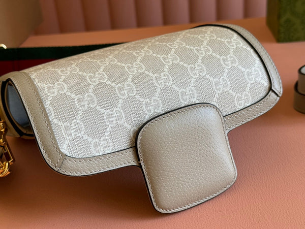 Gucci Horsebit 20.5 Bag Beige mix White Leather Canvas 244257