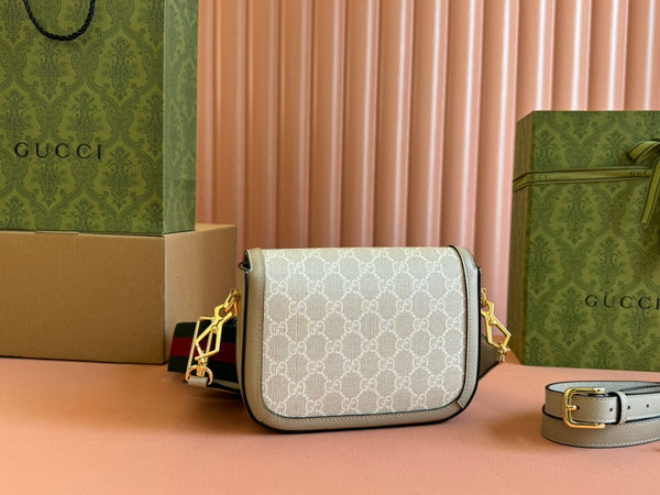 Gucci Horsebit 20.5 Bag Beige mix White Leather Canvas 244257