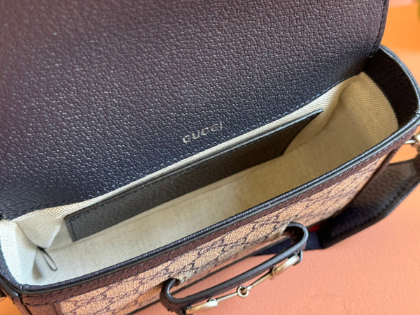 Gucci Horsebit Bag Ebony Blue Black Leather Canvas 244258