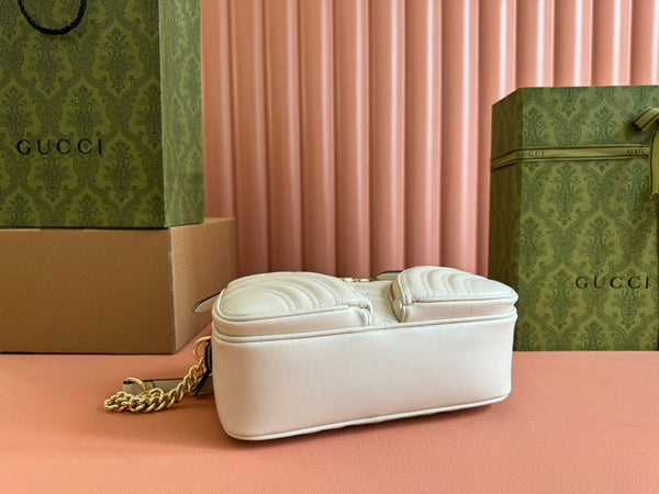 BORSA A TRACOLLA PICCOLA MARMONT 24 IN PELLE DI VITELLO BIANCA E FERRAMENTA ORO