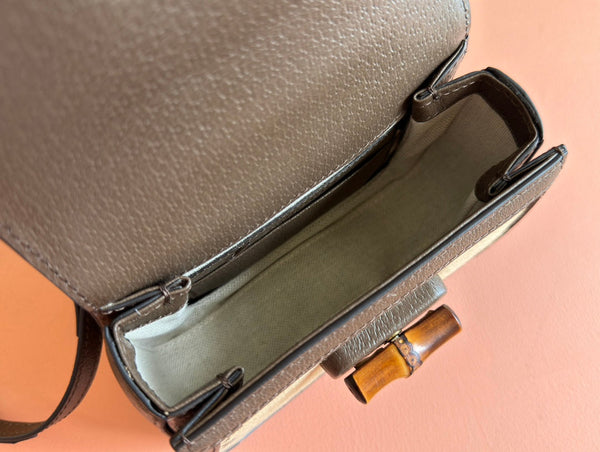 Gucci Bamboo Bag 17cm Brown mix Beige Canvas Leather 248506