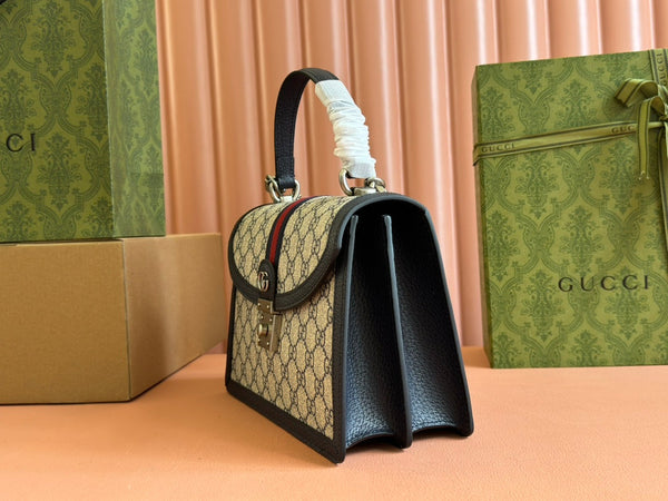 Gucci Ophidia 25cm Bag Ebony Black Canvas Leather 248493