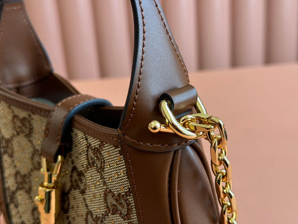 Borsa Gucci in pelle e tela con strass color marrone mix ebano 248592