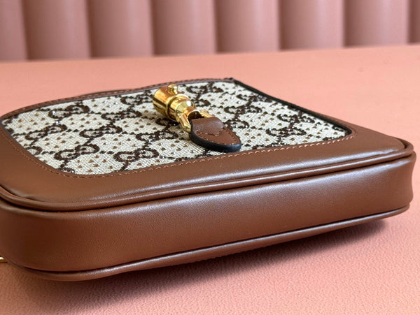 Borsa Gucci in pelle e tela con strass color marrone mix ebano 248592