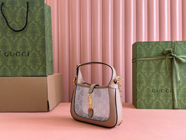 Gucci Jacket Bag Pink Lizard Rhinestones 248588