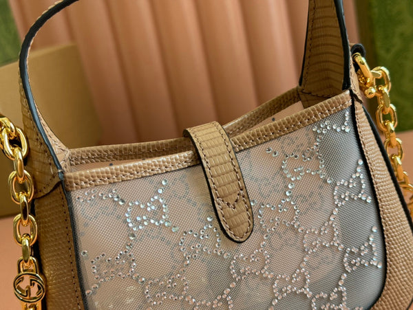 Gucci Jacket Bag Pink Lizard Rhinestones 248588