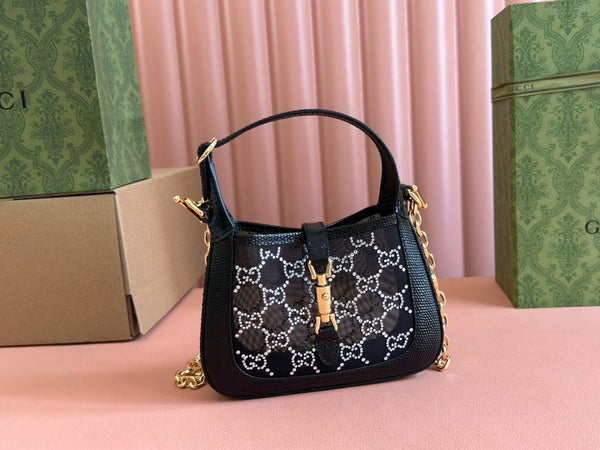 Gucci Jacket Bag Black White Lizard Rhinestones 248589