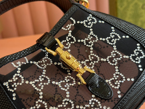 Gucci Jacket Bag Black White Lizard Rhinestones 248589