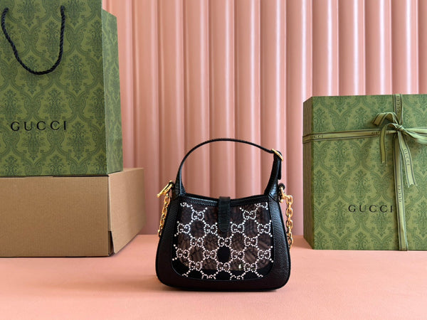 Gucci Jacket Bag Black White Lizard Rhinestones 248589