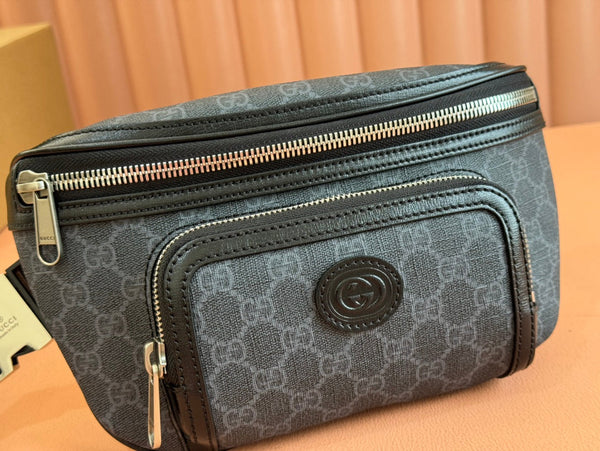 Borsa a tracolla Gucci Interlocking G in pelle nera e tela 248163