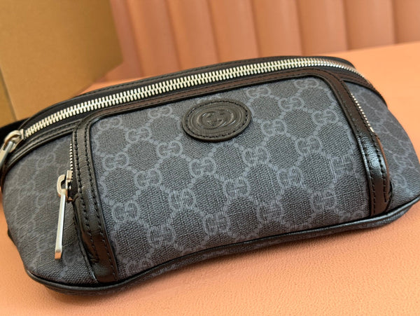 Borsa a tracolla Gucci Interlocking G in pelle nera e tela 248163