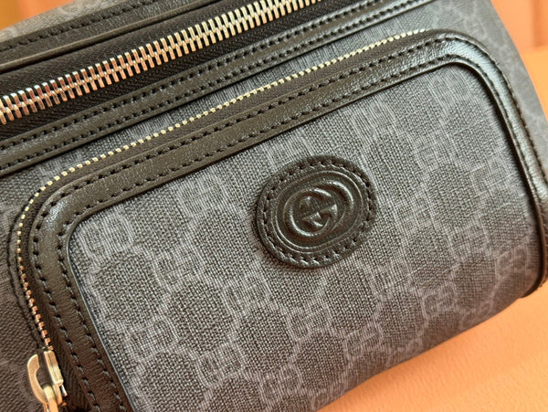 Borsa a tracolla Gucci Interlocking G in pelle nera e tela 248163