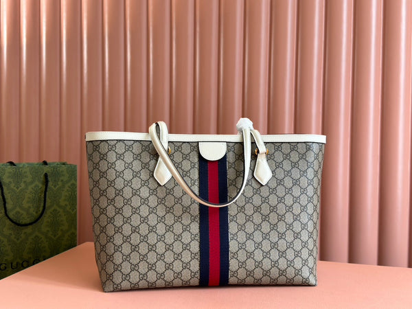 Gucci Ophidia 38cm Bag Ebony White Leather Canvas 244457