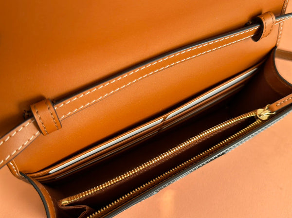 Gucci Emblem Mini Shoulder Bag Beige Brown Canvas Leather 244486