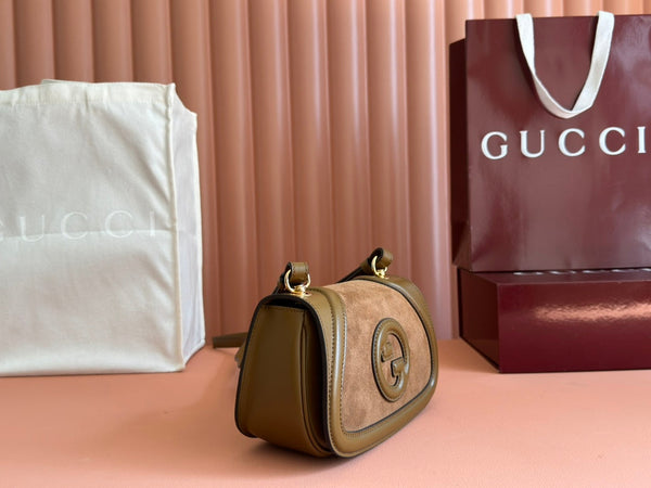 Gucci Blondie Handbag Camel Brown Suede And Calfskin 272175