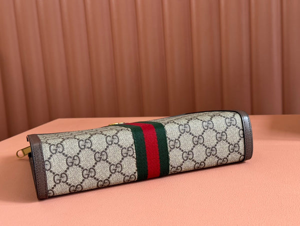 Gucci Ophidia 27cm Clutch Ebony Brown Canvas Leather 239914