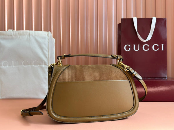 GG Blondie Large Handbag 32cm Brown Suede Calfskin