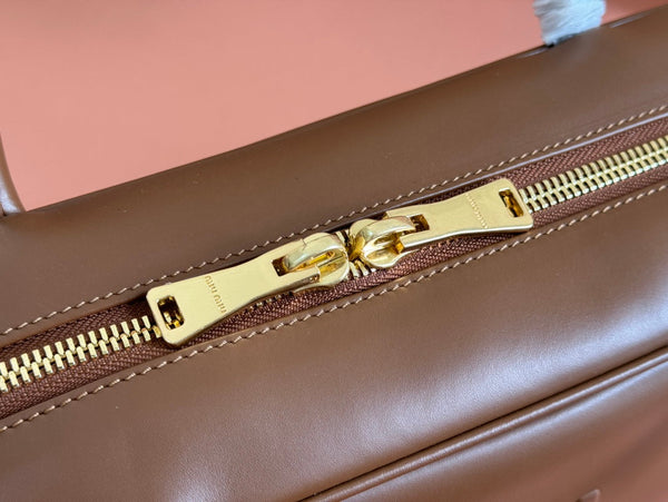 BEAU TOP HANDLE BAG 34 IN TAWNY BROWN SMOOTH CALFSKIN