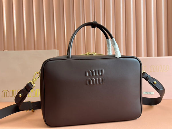 BEAU TOP HANDLE BAG 34 IN CEDAR BROWN SMOOTH CALFSKIN