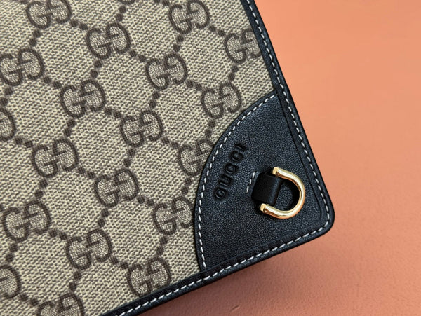 Gucci Emblem Mini Shoulder Bag Beige Blue Canvas Leather 244492