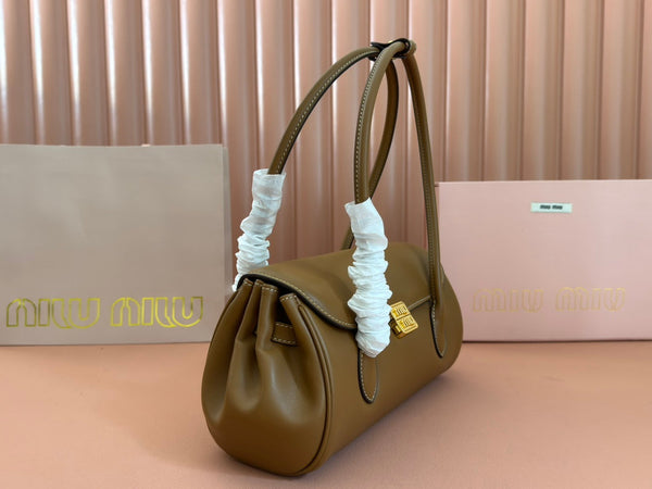 BEAU TOP HANDLE BAG 28 IN CHOCOLATE BROWN GLOSSY CALFSKIN GOLD HARDWARE