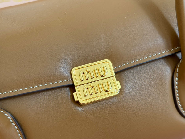 BEAU TOP HANDLE BAG 28 IN CHOCOLATE BROWN GLOSSY CALFSKIN GOLD HARDWARE