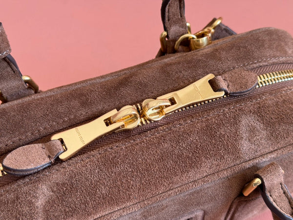 ARCADIE BAG 27 IN CEDAR BROWN SUEDE GOLD HARDWARE