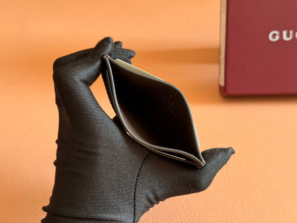 Portafoglio porta carte Gucci Ophidia in tela e pelle marrone ebano 239965