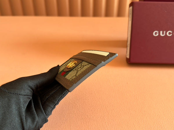 Portafoglio porta carte Gucci Ophidia in tela e pelle marrone ebano 239965