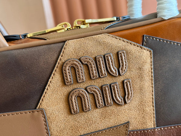 Miu Patchwork Bag 28 Brown Leather 239790