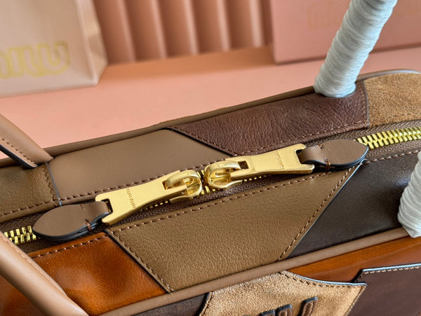 Miu Patchwork Bag 28 Brown Leather 239790