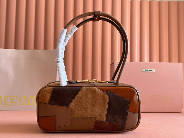Miu Patchwork Bag 28 Brown Leather 239790