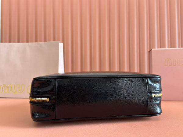 Miu Beau Top-Handle Bag 34cm Black Leather 239697