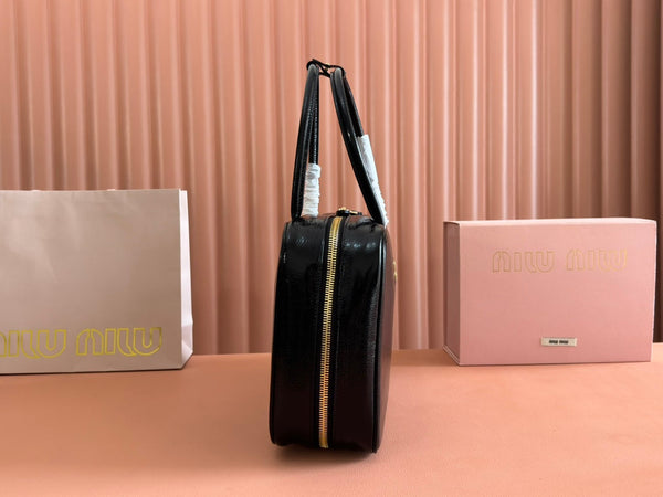 Miu Beau Top-Handle Bag 34cm Black Leather 239697