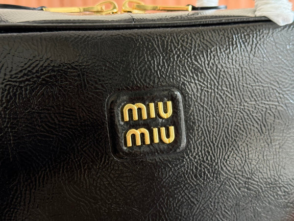 Miu Beau Top-Handle Bag 34cm Black Leather 239697