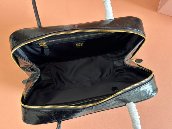 Miu Beau Top-Handle Bag 34cm Black Leather 239697