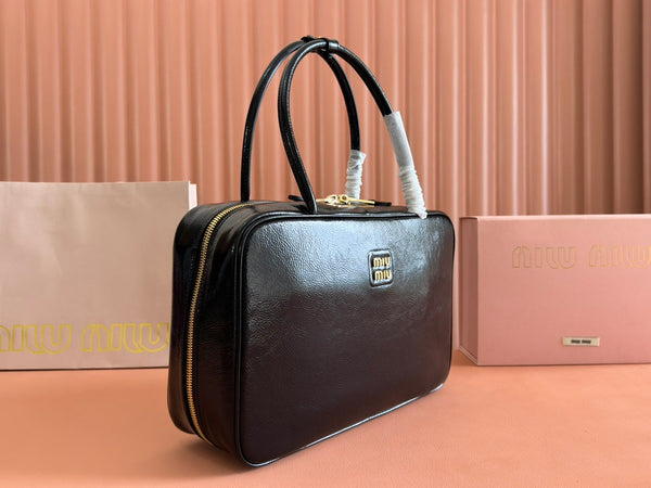 Miu Beau Top-Handle Bag 34cm Black Leather 239697