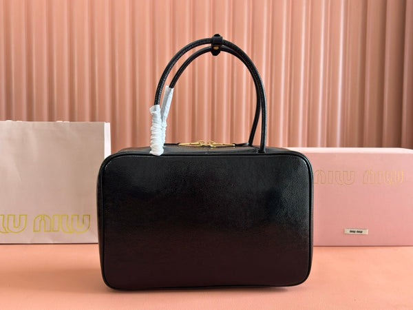 Miu Beau Top-Handle Bag 34cm Black Leather 239697