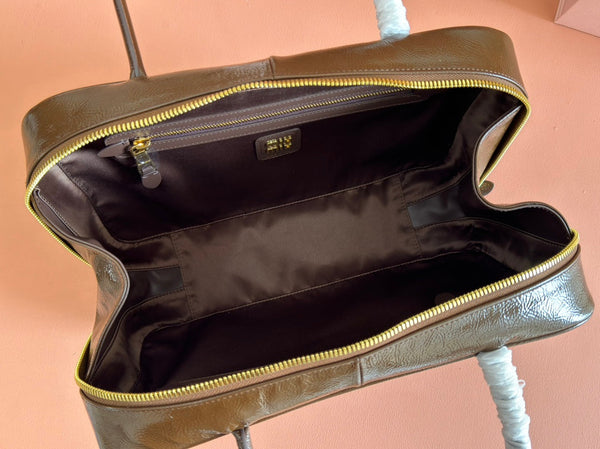 Miu Beau Top-Handle Bag 34cm Brown Leather 239698