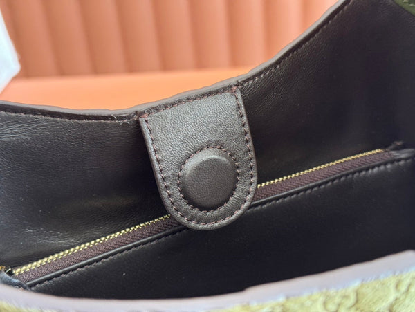 Gucci Body Double Lock Handbag Green Velvet Embossed Leather 244511