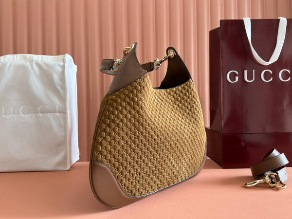 Gucci Body Double Lock Handbag Brown Velvet Embossed Leather 244512