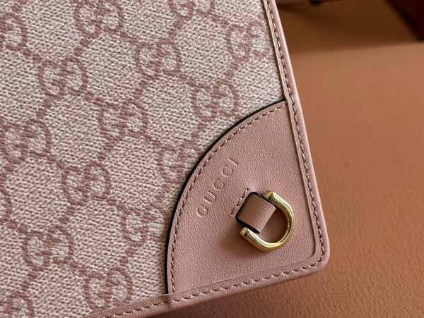 Gucci Emblem Mini Shoulder Bag Pink Canvas Leather 244541