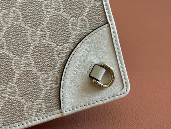 Gucci Emblem Mini Shoulder Bag Beige Canvas Leather 244542